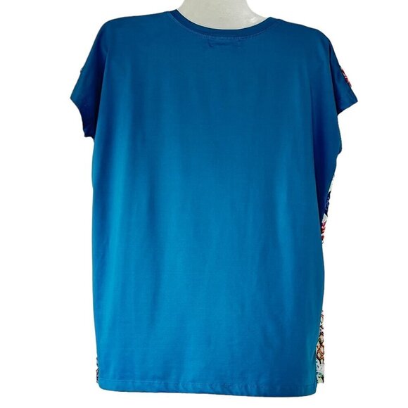 Aris A. Mesh Top Pineapple Mirage Print Scoop Neck Cap Sleeve White Teal  Small - Picture 4 of 6